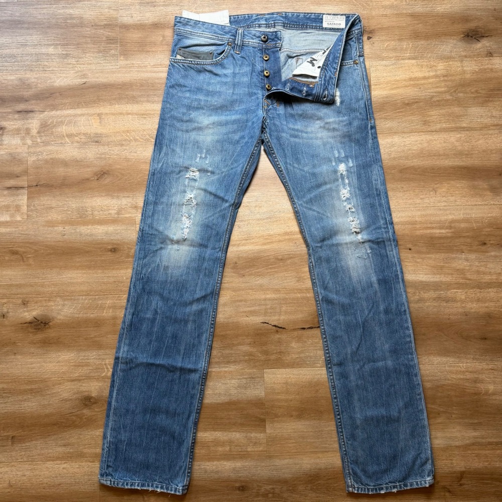 Diesel Safado Jeans Mens 32x32 Blue Slim Straight Distressed Denim Wash 0800X